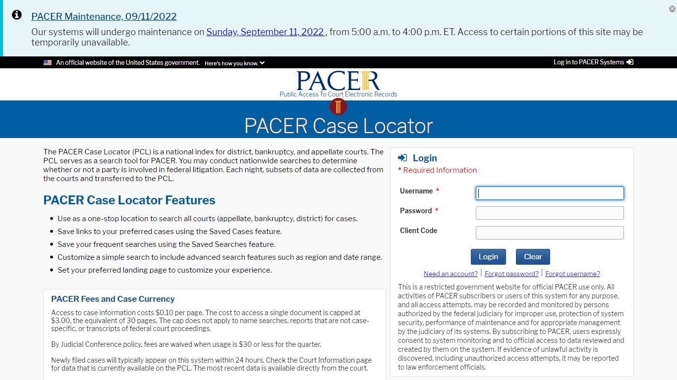 PACER | PACER Case Locator - United States Courts